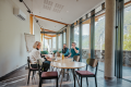 Hot Desk and and meeting place at the arrowhead of the Norwegian Fjord Centre. Photo: Hyke Studio