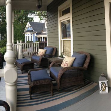 Building exterior, front porch is great for eating lunch on a nice day.