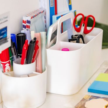 Stationery & Office Supplies
Essential stationery such as pens, markers, scissors, and sticky notes available for use — all neatly organized for convenience.