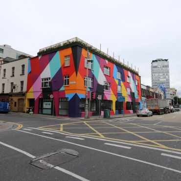 A colourful exterior painted by Maser, a prominent Irish street artist.