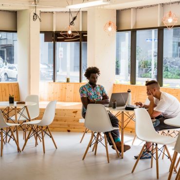 Open, interesting coworking spaces for group work or focus time. 