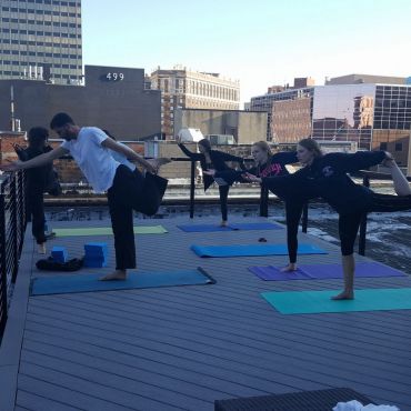 We also have Rooftop yoga every Wednesday evening! (In the winter yoga is held inside, of course).