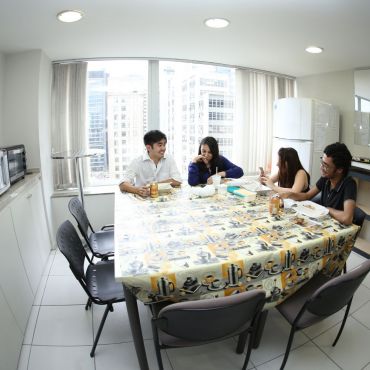 fully equipped kitchen and dining area